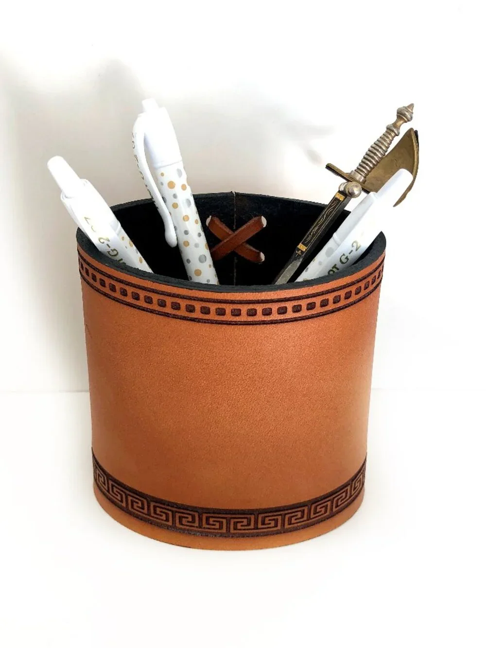 Handmade Genuine Leather Pencil and Pen Holder: Office Decor, Desk Accessory